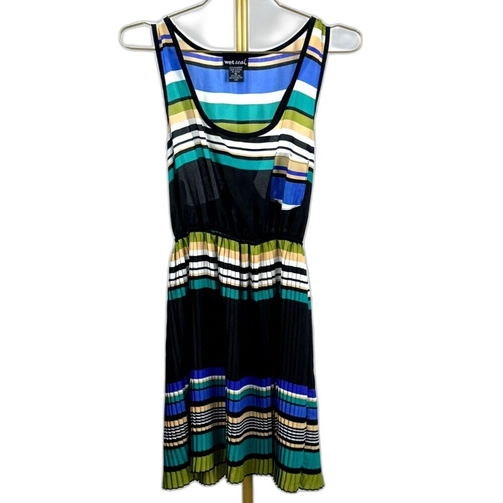 Wet Seal Junior's Striped Sleeveless Pleated Dress Multi Color Size Medium
